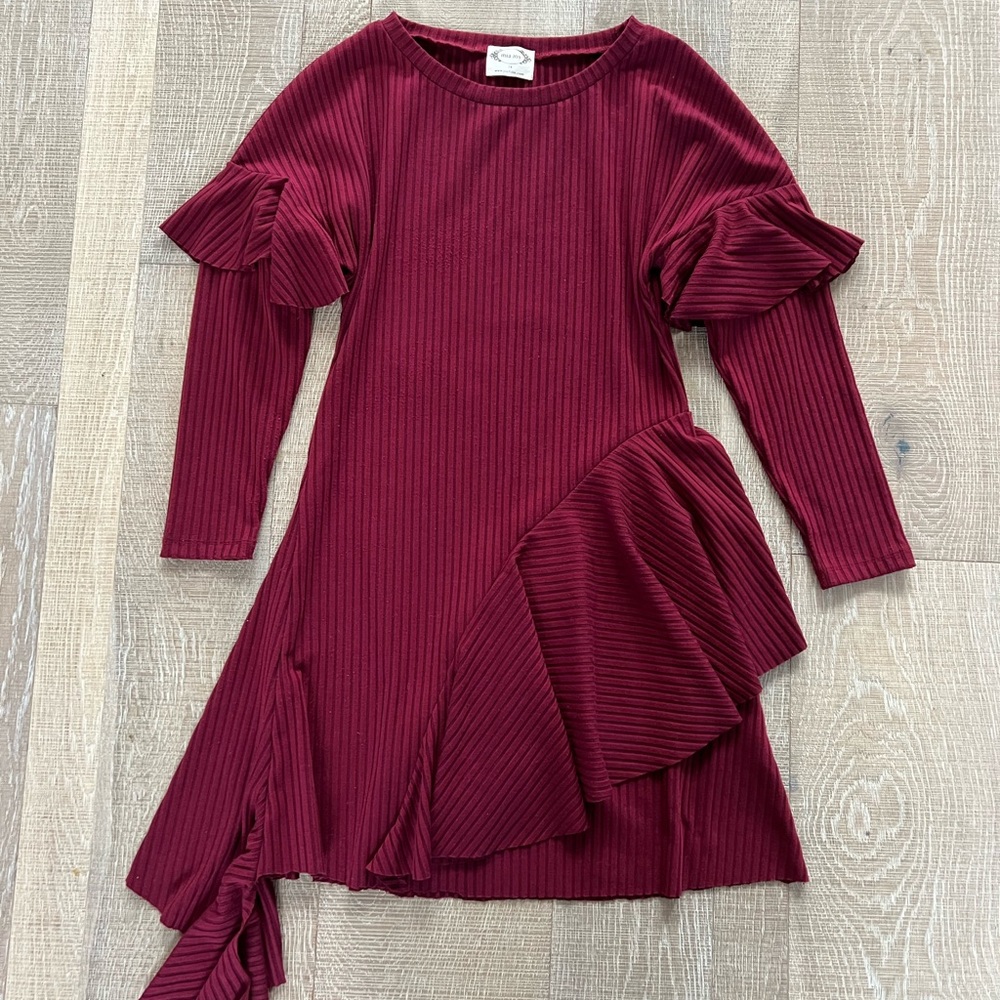 Joyfolie Maroon Pleated Kids Dress
